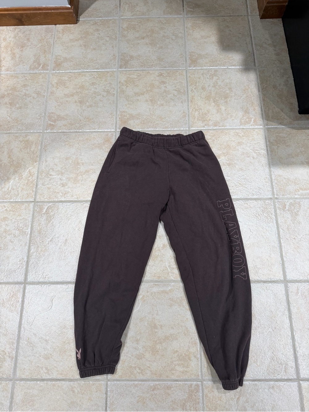 Playboy Pacsun Jogger Womens Small Brown Sweatpants Fleece Spell Out Drawstring